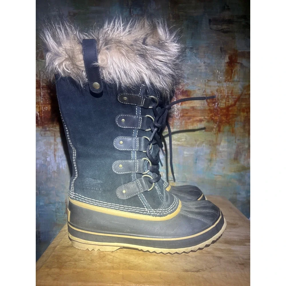 Sorel Joan of Arctic Black Suede Faux Fur Waterproof Winter Boots NL1540-010 7.5